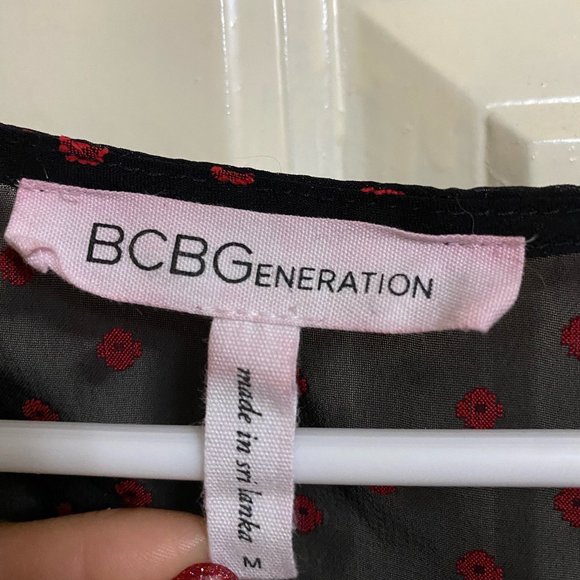 BCBG Generation Sheer Black Top with Red Polka Dots - Picture 2 of 4